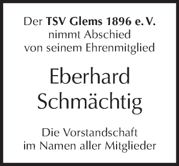 Traueranzeige von Eberhard Schmächtig von Metzinger-Uracher Volksblatt