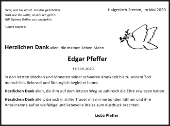 Traueranzeige von Edgar Pfeffer von Hohenzollerische Zeitung