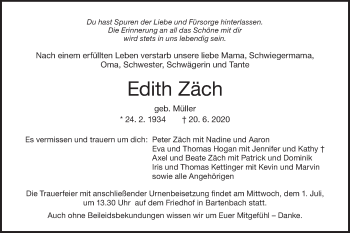 Traueranzeige von Edith Zäch von NWZ Neue Württembergische Zeitung