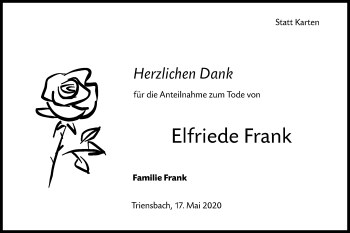 Traueranzeige von Elfriede Frank von Hohenloher Tagblatt