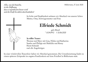 Traueranzeige von Elfriede Schmidt von Haller Tagblatt