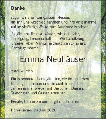 Traueranzeige von Emma Neuhäuser von SÜDWEST PRESSE Ausgabe Ulm/Neu-Ulm