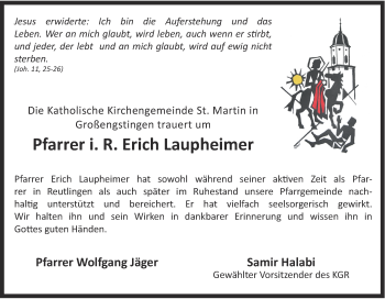 Traueranzeige von Erich Laupheimer von Alb-Bote/Metzinger-Uracher Volksblatt