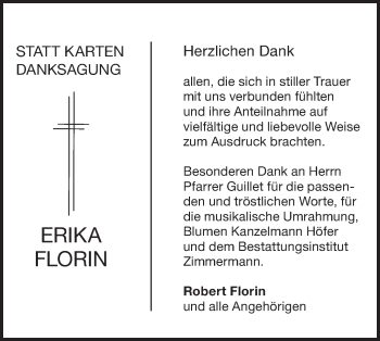 Traueranzeige von Erika Florin von NWZ Neue Württembergische Zeitung