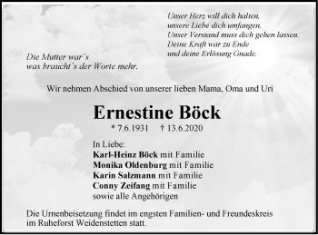 Traueranzeige von Ernestine Böck von Geislinger Zeitung