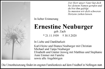 Traueranzeige von Ernestine Neuburger von NWZ Neue Württembergische Zeitung