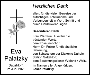 Traueranzeige von Eva Palatzky von Hohenloher Tagblatt