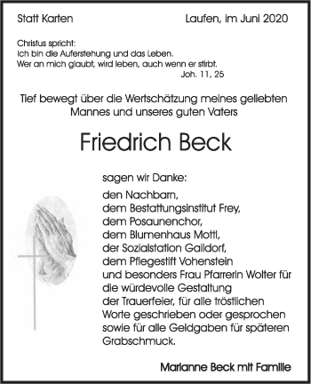 Traueranzeige von Friedrich Beck von Rundschau Gaildorf