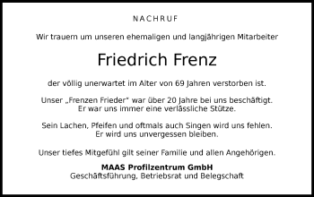 Traueranzeige von Friedrich Frenz von Haller Tagblatt