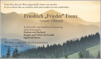 Traueranzeige von Friedrich  Frenz von Haller Tagblatt