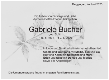 Traueranzeige von Gabriele Bucher von Geislinger Zeitung