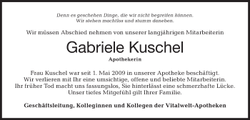 Traueranzeige von Gabriele Kuschel von Haller Tagblatt