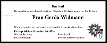 Traueranzeige von Gerda Widmann von Illertal Bote