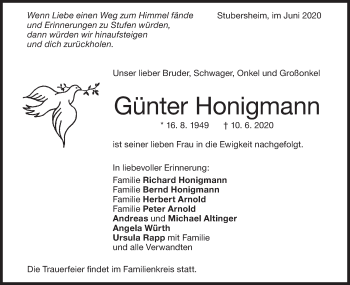 Traueranzeige von Günter Honigmann von Geislinger Zeitung