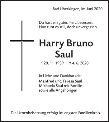 Traueranzeige von Harry Bruno Saul von Geislinger Zeitung