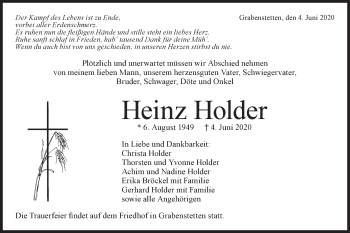 Traueranzeige von Heinz Holder von Alb-Bote/Metzinger-Uracher Volksblatt