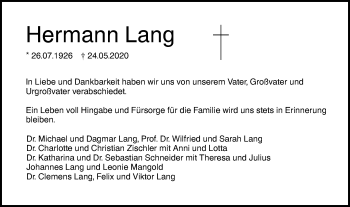 Traueranzeige von Hermann Lang von SÜDWEST PRESSE Ausgabe Ulm/Neu-Ulm