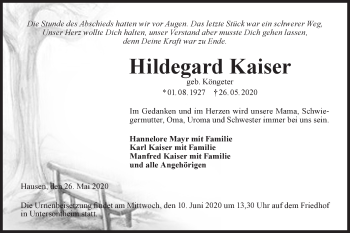 Traueranzeige von Hildegard Kaiser von Haller Tagblatt