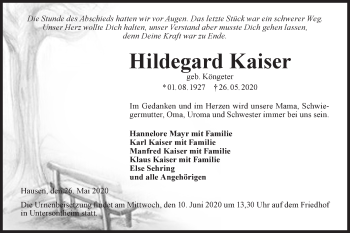 Traueranzeige von Hildegard Kaiser von Haller Tagblatt