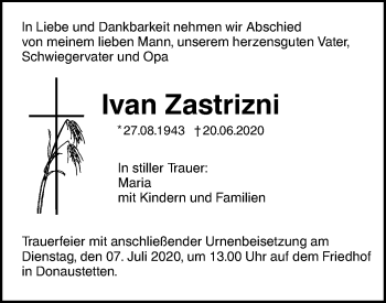 Traueranzeige von Ivan Zastrizni von SÜDWEST PRESSE Ausgabe Ulm/Neu-Ulm