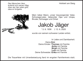 Traueranzeige von Jakob Jäger von Geislinger Zeitung