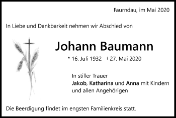 Traueranzeige von Johann Baumann von NWZ Neue Württembergische Zeitung