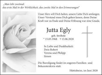 Traueranzeige von Jutta Egly von SÜDWEST PRESSE Ausgabe Ulm/Neu-Ulm