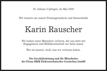 Traueranzeige von Karin Rauscher von Alb-Bote/Metzinger-Uracher Volksblatt