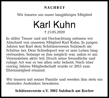 Traueranzeige von Karl Kuhn von Rundschau Gaildorf