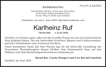 Traueranzeige von Karlheinz Ruf von Hohenloher Tagblatt