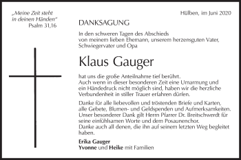 Traueranzeige von Klaus Gauger von Metzinger-Uracher Volksblatt