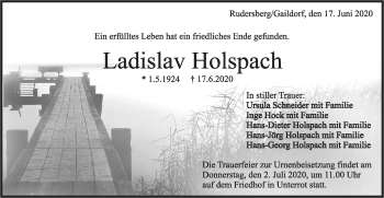 Traueranzeige von Ladislav Holspach von Rundschau Gaildorf