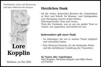 Traueranzeige von Lore Kopplin von Hohenloher Tagblatt