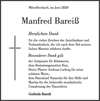 Traueranzeige von Manfred Bareiß von Haller Tagblatt