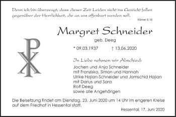 Traueranzeige von Margret Schneider von Haller Tagblatt