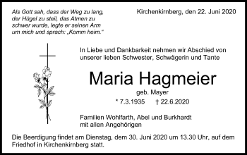 Traueranzeige von Maria Hagmeier von Rundschau Gaildorf