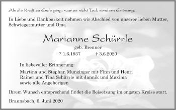 Traueranzeige von Marianne Schürrle von Haller Tagblatt