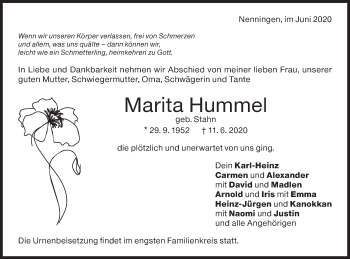 Traueranzeige von Marita Hummel von NWZ Neue Württembergische Zeitung