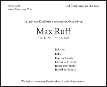 Traueranzeige von Max Ruff von Geislinger Zeitung