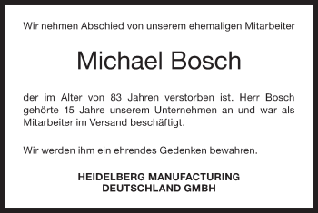 Traueranzeige von Michael Bosch von Geislinger Zeitung