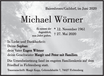 Traueranzeige von Michael Wörner von Rundschau Gaildorf