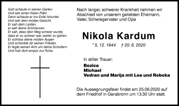 Traueranzeige von Nikola Kardum von Hohenloher Tagblatt