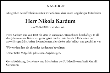 Traueranzeige von Nikola Kardum von Hohenloher Tagblatt