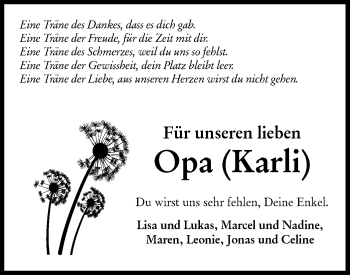 Traueranzeige von Opa (Karli)  von Hohenloher Tagblatt