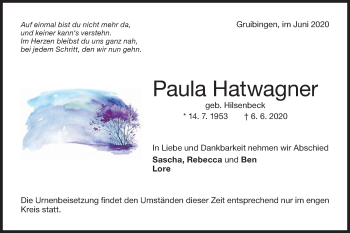 Traueranzeige von Paula Hatwagner von NWZ Neue Württembergische Zeitung/Geislinger Zeitung