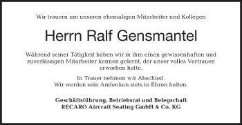 Traueranzeige von Ralf Gensmantel von Haller Tagblatt