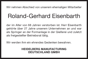 Traueranzeige von Roland-Gerhard Eisenbarth von Geislinger Zeitung