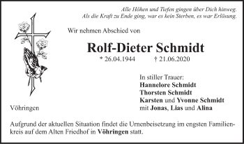 Traueranzeige von Rolf-Dieter Schmidt von SÜDWEST PRESSE Ausgabe Ulm/Neu-Ulm