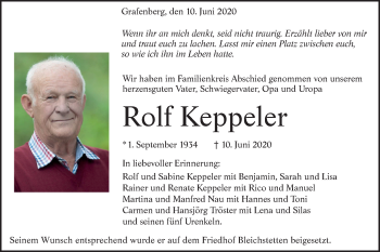 Traueranzeige von Rolf Keppeler von Alb-Bote/Metzinger-Uracher Volksblatt