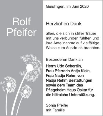 Traueranzeige von Rolf Pfeifer von Geislinger Zeitung